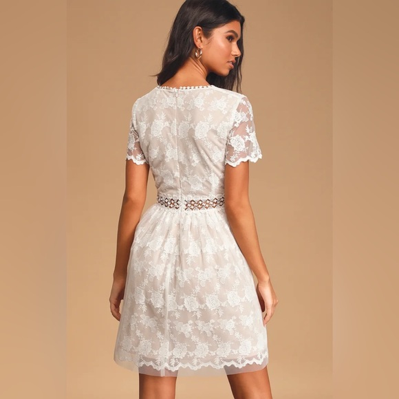 Lulus White Lace Short Sleeve Mini Dress - Picture 5 of 5